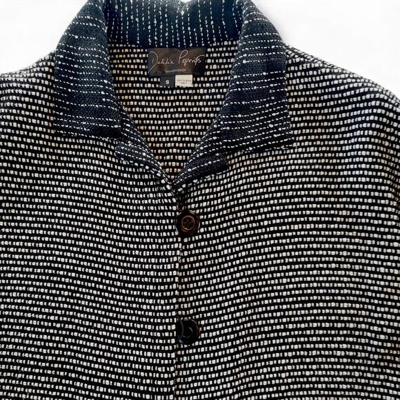 Dahlia Popovits Handmade Handwoven Cardigan‎ Wearable Art Lagenlook Black White - Picture 3 of 7